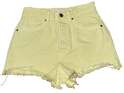 Pantalones Cortos ZARA Para Mujer Talla 4 Amarillo Mantequilla Jean Denim Botón Mosca Algodón Foto 1 de 4