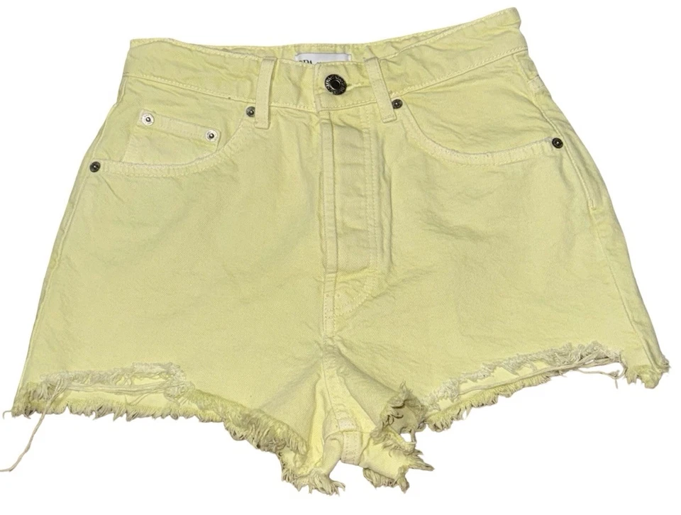 Pantalones Cortos ZARA Para Mujer Talla 4 Amarillo Mantequilla Jean Denim Botón Mosca Algodón Foto 1 de 4