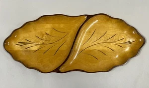 Vassoio da portata vintage in legno a due sezioni foglie lungo 20,5 pollici e 8 pollici - Foto 1 di 7