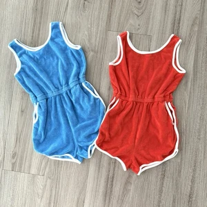 Hanna Andersson Terry Cloth Romper Set Of Two Girls Size 6-7 Retro Summer Beach - Picture 1 of 6