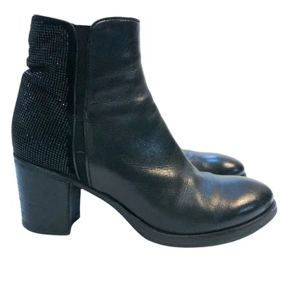 Sesto Meucci Jeweled Rhinestone Black Leather Ankle Boots - Image 1 of 4
