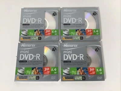 Lot Of 4 Memorex Mini DVD-R 4X 1.4 GB 30 Min Recordable - NEW & SEALED - - Image 1 of 4