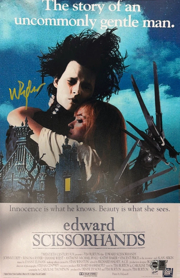 Mini póster firmado por Winona Ryder Edward manos de tijera testigo SWAU Foto 1 de 1