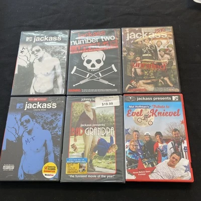 jackass dvd bundle lot (6) Jackass 1, 2, 2.5, 3, Bad Grandpa, Tribute to Evel Kn Foto 1 de 4