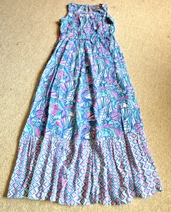 Girls Dress-LILLY PULITZER for TARGET-blue/pink 'My Fans' 100% rayon maxi-L - Picture 1 of 5