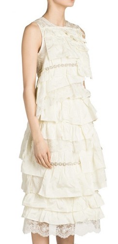 Nuovo Abito Moncler Genius Donna Simone Rocha Abbellito Barruffle Perla Bianco 42 S