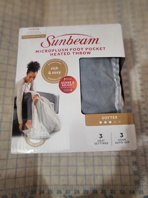 Sunbeam Microplush Comfy Toes Electric Heated Throw Blanket Foot Pocket 50x60 - Image 1 of 4