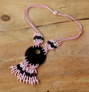 Kette Amulett Perlmut pink Perlmuttcollier Halskette Perlmuttanhänger Halskette - Bild 1 von 5