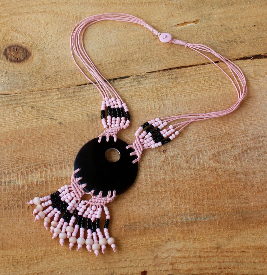 Kette Amulett Perlmut pink Perlmuttcollier Halskette Perlmuttanhänger Halskette - Bild 1 von 4