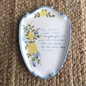 Vintage Hand Painted Porcelain Yellow Roses Art Plaque Oval Garden Poem Hangable - Picture 1 of 10