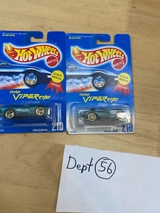 Lot of 2 Hot Wheels Blue Card #210 DODGE VIPER RT/10 Green White BOttom Card - Picture 1 of 4