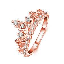 925 Sterling Silver Plated Ladies Crown Ring Princess Shinny Crystal Fashion