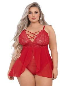 Plus Size Teddy Lattice Front Lace and Mesh Body Womens 1X 2X 3X