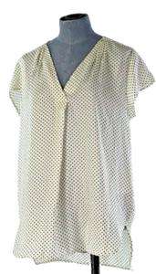 HM Blouse Polka Dot Lightweight Ivory Cap Sleeve Top V Neck Hi Low UK 10 BNWT - Picture 1 of 15