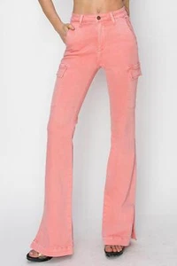 Pantalones de mezclilla RISEN talla completa tiro alto abertura lateral cargo bootcut - Imagen 1 de 8