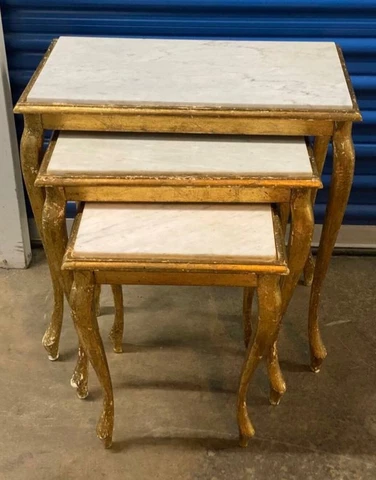 Trio of Vintage  Nesting Side Tables Italian Gold Marble Side Table Cover