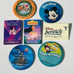 Disney Pin Back Buttons - Lot of 7 - Vintage Disneyland Mickey Minnie Pocahontas - Picture 1 of 7