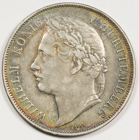 Germany WURTTEMBER 1841 1 Gulden Silver Coin XF/AU KM# 588 25th Anniversary Cover