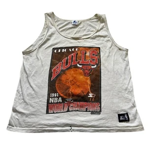 Vintage Starter Chicago Bulls tank top adult XL 1991 championship white red - Picture 1 of 11
