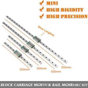 1PC Linear Guide MGN15 L100mm-1000mm Slide Rail + MGN15C Sliding Block CNC Kit - Picture 1 of 2