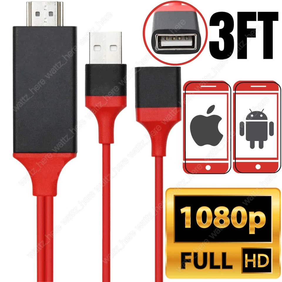 MHL USB to HDM Cable Phone to TV HDTV AV Adapter Universal Android Type C iPhone - Image 1 of 4