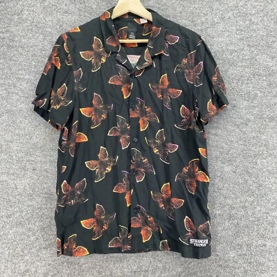 H&M Shirt Men XS Black Stranger Things Print Button Up Collared Short Sleeve - Image 1 of 4