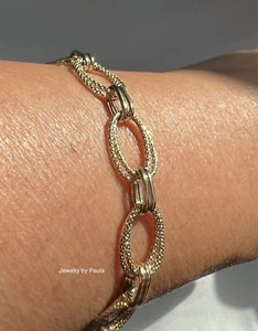 Brazalete de cadena de eslabones ovalados de oro amarillo de 14k corte diamante acanalado 9 mm de ancho 4,2 g 7,5" - Imagen 1 de 12