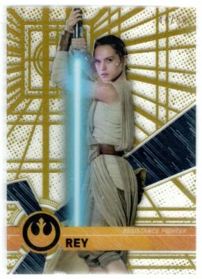 STAR WARS 2017 TOPPS HIGH TEK 7 REY GOLD RAINBOW FOIL BASE PARALLEL #'D 44/50 - Image 1 of 2
