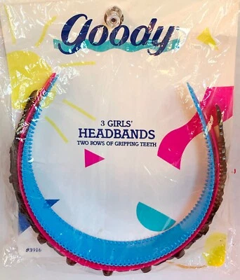 Diademas Goody 3 1989 vintage para niñas dos filas de dientes de agarre, hechas en EE. UU. Foto 1 de 2