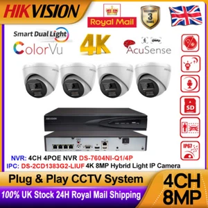 Hikvision 4CH 4K 8MP Smart Hybrid Light CCTV System POE IP Camera Mic ColorVu IR - Picture 1 of 28