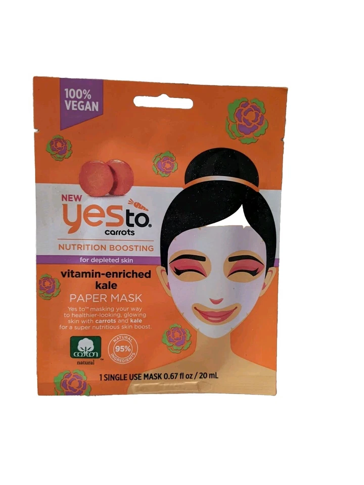 2X YES to Carrots Vitamin Enriched Kale PAPER MASK vegan Nutrition Boosting - Image 1 of 2