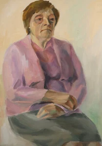 Vintage original gouache painting old woman portrait - Imagen 1 de 13
