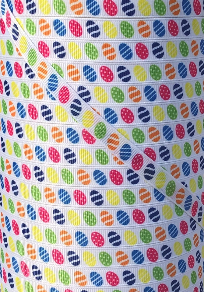 5 Yards 3/8" Colorful Easter Eggs Grosgrain Ribbon  - Image 1 of 1