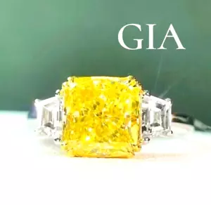 GIA 3.01CT VS1 Natural Fancy Yellow Diamond Ring 3 Stone Ring Women - Picture 1 of 6