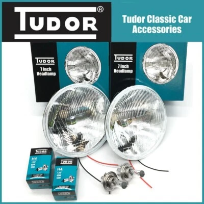Pair Tudor 7"  H4 Halogen Headlamps Headlights + Sidelight Fits MGB 1975-1981 - Image 1 of 4