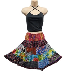 Patchwork Short Skirt Multicoloured Beach Holiday Festival One Size 8 10 12 14 - Picture 1 of 5