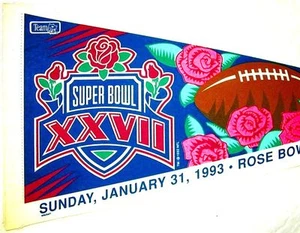 1993 Super Bowl XXVII 28 Pennant Dallas Cowboys Buffalo Bills NFL Rose Bowl - Picture 1 of 2