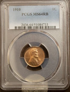 1910 Lincoln Wheat Cent PCGS MS64RB Lot 2085 - Picture 1 of 4