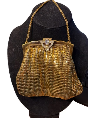 Bolso de Noche de Malla Whiting and Davis Monedero Tono Dorado Vintage Cierre de Estrás Foto 1 de 4