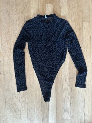 Mesh Leopard Print Black High Neck High Leg Bodysuit Small - Image 1 of 4
