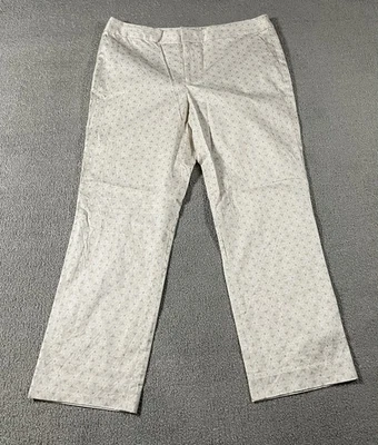 Banana Republic Women's Size 6 Hampton Fit White And Beige Floral Print Pants - Image 1 of 4