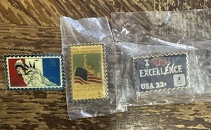 U.S. Post Office Souvenir Statue Of Liberty Stamp Enamel Pins 3 PC USA Vtg - Picture 1 of 5