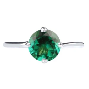Anillo para mujer forma redonda de 1,20 quilates 100 % natural esmeralda verde en oro blanco de 14 quilates - Imagen 1 de 1
