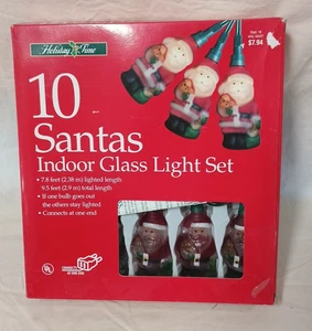 Vintage Santa Indoor Glass String Light Set 10 Lights 7.8' Length Tested - Picture 1 of 6