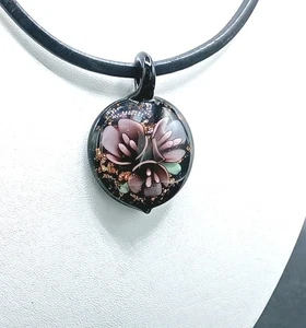 Vintage Murano Kunst Glas Anhänger Halskette dichroitische Blume Lederband magnetisch - Bild 1 von 12
