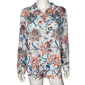 Chico's Sand Wash Satin Paisley Floral Print Shirt Button Up Size 2 US 12/14 - Picture 1 of 15