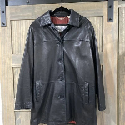 Vintage Nicole Miller Black  Leather Coat Button Up With Pockets Size Medium - Image 1 of 4