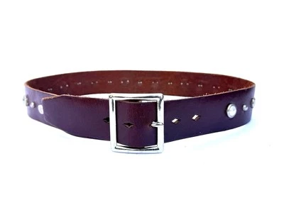 Joed 100% Cuero, Cinturón Marrón, Tachuelas Latón Cristales de Vidrio Blanco TALLA M Pequeña 34 Foto 1 de 4