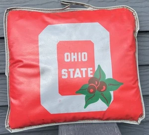 Ohio State Buckeye Stadium Pillow, Vinyl, Gray & Red Square Vintage - Picture 1 of 4