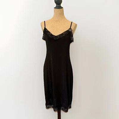 New Jones New York Negro Microfibra Encaje Borde Antiadherente Completo 38” Grande Deslizable Foto 1 de 4